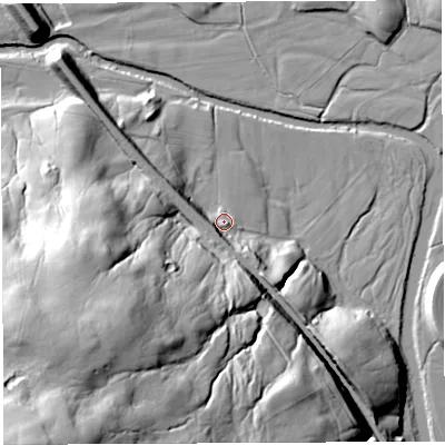 Shaded relief map of the ground around CA103TG, computed from Environment Agency LiDAR. The ground here sits at about 180 m above sea level and falls 82 m across the surrounding 800 m. Surface water reaching this point runs off ground lying to the west-south-west, 9.2 m higher.