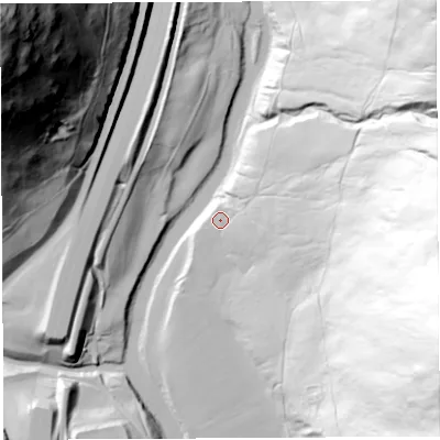 Shaded relief map of the ground around CA103XT, computed from Environment Agency LiDAR. The ground here sits at about 162 m above sea level and falls 193 m across the surrounding 800 m. Surface water reaching this point runs off ground lying to the east, 123.0 m higher.