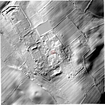 Shaded relief map of the ground around CA110AA, computed from Environment Agency LiDAR. The ground here sits at about 170 m above sea level and falls 27 m across the surrounding 800 m. Surface water reaching this point runs off ground lying to the east, 3.5 m higher.