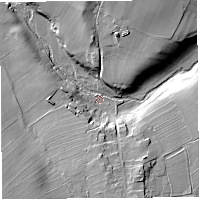 Shaded relief map of the ground around CA110AP, computed from Environment Agency LiDAR. The ground here sits at about 159 m above sea level and falls 29 m across the surrounding 800 m. Surface water reaching this point runs off ground lying to the south-west, 25.6 m higher.