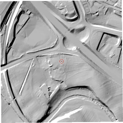 Shaded relief map of the ground around CA110FD, computed from Environment Agency LiDAR. The ground here sits at about 139 m above sea level and falls 38 m across the surrounding 800 m. Surface water reaching this point runs off ground lying to the north-north-west, 2.1 m higher.