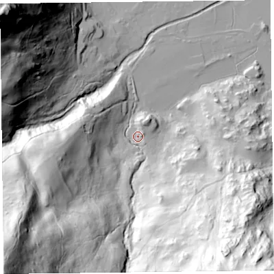 Shaded relief map of the ground around CA110FJ, computed from Environment Agency LiDAR. The ground here sits at about 161 m above sea level and falls 161 m across the surrounding 800 m. Surface water reaching this point runs off ground lying to the south-south-east, 101.7 m higher.