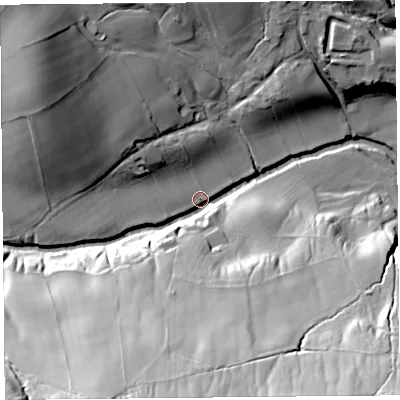 Shaded relief map of the ground around CA110HH, computed from Environment Agency LiDAR. The ground here sits at about 163 m above sea level and falls 47 m across the surrounding 800 m. Surface water reaching this point runs off ground lying to the south-south-west, 43.1 m higher.