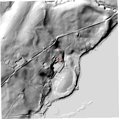 Shaded relief map of the ground around CA110LP, computed from Environment Agency LiDAR. The ground here sits at about 160 m above sea level and falls 56 m across the surrounding 800 m. Surface water reaching this point runs off ground lying to the west-north-west, 20.3 m higher.
