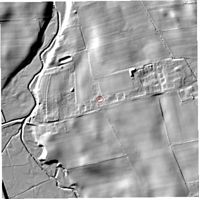 Shaded relief map of the ground around CA119PA, computed from Environment Agency LiDAR. The ground here sits at about 130 m above sea level and falls 24 m across the surrounding 800 m. Surface water reaching this point runs off ground lying to the east, 5.3 m higher.
