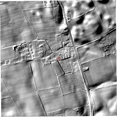 Shaded relief map of the ground around CA119PD, computed from Environment Agency LiDAR. The ground here sits at about 134 m above sea level and falls 25 m across the surrounding 800 m. Surface water reaching this point runs off ground lying to the north-east, 18.0 m higher.