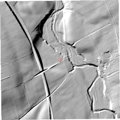 Shaded relief map of the ground around CA119RD, computed from Environment Agency LiDAR. The ground here sits at about 102 m above sea level and falls 33 m across the surrounding 800 m. Surface water reaching this point runs off ground lying to the south-west, 11.0 m higher.