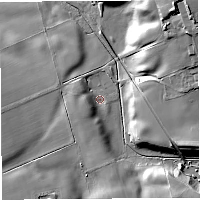 Shaded relief map of the ground around CA119RQ, computed from Environment Agency LiDAR. The ground here sits at about 108 m above sea level and falls 42 m across the surrounding 800 m. Surface water reaching this point runs off ground lying to the south-west, 7.9 m higher.