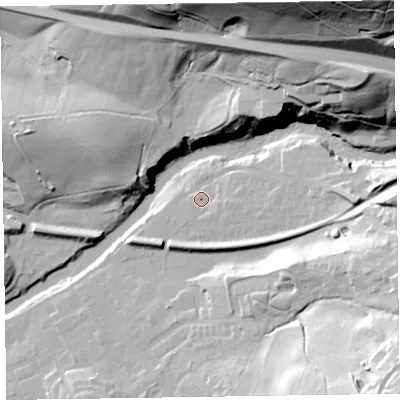 Shaded relief map of the ground around CA124JT, computed from Environment Agency LiDAR. The ground here sits at about 91 m above sea level and falls 88 m across the surrounding 800 m. Surface water reaching this point runs off ground lying to the east, 5.2 m higher.