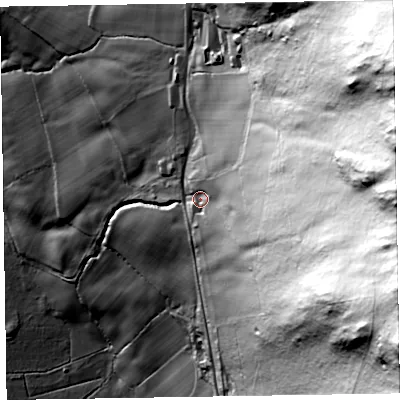 Shaded relief map of the ground around CA124QG, computed from Environment Agency LiDAR. The ground here sits at about 119 m above sea level and falls 204 m across the surrounding 800 m. Surface water reaching this point runs off ground lying to the east, 149.7 m higher.
