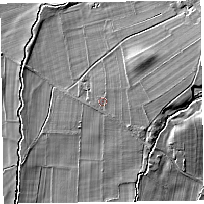 Shaded relief map of the ground around CA124QH, computed from Environment Agency LiDAR. The ground here sits at about 88 m above sea level and falls 19 m across the surrounding 800 m. Surface water reaching this point runs off ground lying to the north-east, 1.8 m higher.