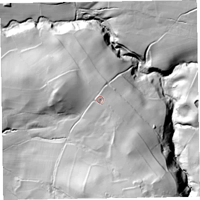 Shaded relief map of the ground around CA124QY, computed from Environment Agency LiDAR. The ground here sits at about 168 m above sea level and falls 105 m across the surrounding 800 m. Surface water reaching this point runs off ground lying to the south-south-east, 42.5 m higher.