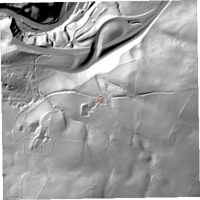 Shaded relief map of the ground around CA124RN, computed from Environment Agency LiDAR. The ground here sits at about 176 m above sea level and falls 123 m across the surrounding 800 m. Surface water reaching this point runs off ground lying to the south-east, 26.3 m higher.