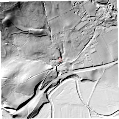 Shaded relief map of the ground around CA124RT, computed from Environment Agency LiDAR. The ground here sits at about 149 m above sea level and falls 91 m across the surrounding 800 m. Surface water reaching this point runs off ground lying to the north-west, 71.7 m higher.