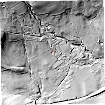 Shaded relief map of the ground around CA124RX, computed from Environment Agency LiDAR. The ground here sits at about 173 m above sea level and falls 113 m across the surrounding 800 m. Surface water reaching this point runs off ground lying to the north-west, 80.8 m higher.