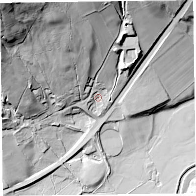 Shaded relief map of the ground around CA124SR, computed from Environment Agency LiDAR. The ground here sits at about 151 m above sea level and falls 75 m across the surrounding 800 m. Surface water reaching this point runs off ground lying to the north-north-west, 42.1 m higher.