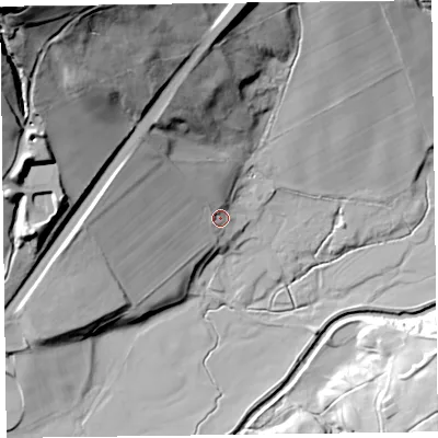Shaded relief map of the ground around CA124SX, computed from Environment Agency LiDAR. The ground here sits at about 149 m above sea level and falls 70 m across the surrounding 800 m. Surface water reaching this point runs off ground lying to the north-west, 15.3 m higher.