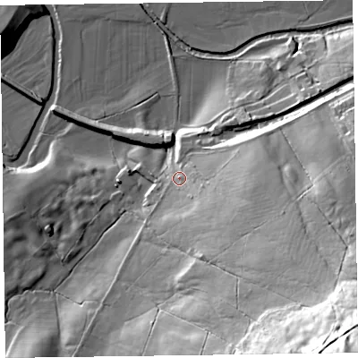 Shaded relief map of the ground around CA124TT, computed from Environment Agency LiDAR. The ground here sits at about 144 m above sea level and falls 75 m across the surrounding 800 m. Surface water reaching this point runs off ground lying to the south-east, 49.4 m higher.