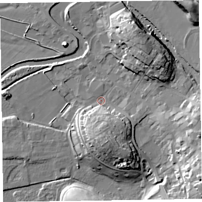 Shaded relief map of the ground around CA125EE, computed from Environment Agency LiDAR. The ground here sits at about 78 m above sea level and falls 22 m across the surrounding 800 m. Surface water reaching this point runs off ground lying to the north-east, 14.1 m higher.