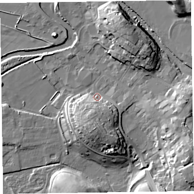 Shaded relief map of the ground around CA125HA, computed from Environment Agency LiDAR. The ground here sits at about 80 m above sea level and falls 22 m across the surrounding 800 m. Surface water reaching this point runs off ground lying to the south, 13.4 m higher.