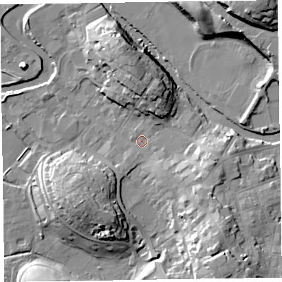 Shaded relief map of the ground around CA125JJ, computed from Environment Agency LiDAR. The ground here sits at about 81 m above sea level and falls 26 m across the surrounding 800 m. Surface water reaching this point runs off ground lying to the north-north-east, 10.6 m higher.