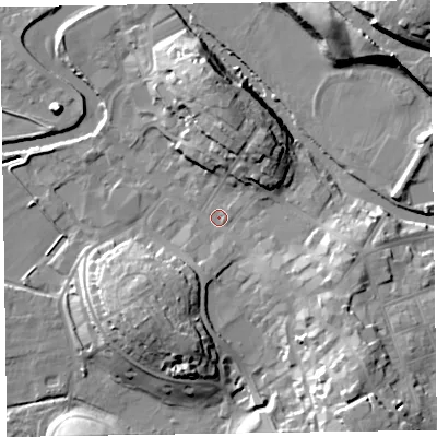 Shaded relief map of the ground around CA125JS, computed from Environment Agency LiDAR. The ground here sits at about 80 m above sea level and falls 27 m across the surrounding 800 m. Surface water reaching this point runs off ground lying to the north-north-east, 11.1 m higher.