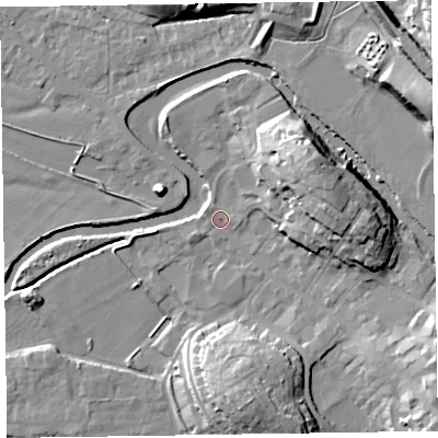Shaded relief map of the ground around CA125NH, computed from Environment Agency LiDAR. The ground here sits at about 79 m above sea level and falls 18 m across the surrounding 800 m. Surface water reaching this point runs off ground lying to the east-north-east, 14.8 m higher.