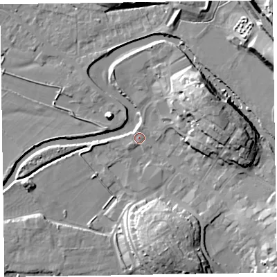 Shaded relief map of the ground around CA125NJ, computed from Environment Agency LiDAR. The ground here sits at about 79 m above sea level and falls 18 m across the surrounding 800 m. Surface water reaching this point runs off ground lying to the south-west, 1.2 m higher.