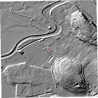 Shaded relief map of the ground around CA125NT, computed from Environment Agency LiDAR. The ground here sits at about 78 m above sea level and falls 18 m across the surrounding 800 m. Surface water reaching this point runs off ground lying to the south-south-east, 1.2 m higher.