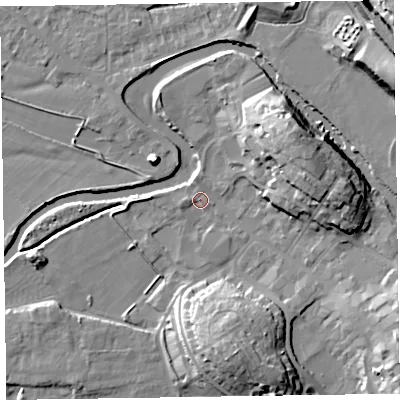 Shaded relief map of the ground around CA125NU, computed from Environment Agency LiDAR. The ground here sits at about 79 m above sea level and falls 18 m across the surrounding 800 m. Surface water reaching this point runs off ground lying to the east-north-east, 15.7 m higher.