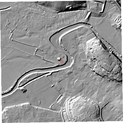 Shaded relief map of the ground around CA125NX, computed from Environment Agency LiDAR. The ground here sits at about 78 m above sea level and falls 18 m across the surrounding 800 m. Surface water reaching this point runs off ground lying to the north-west, 5.2 m higher.