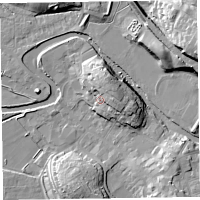 Shaded relief map of the ground around CA125QE, computed from Environment Agency LiDAR. The ground here sits at about 85 m above sea level and falls 26 m across the surrounding 800 m. Surface water reaching this point runs off ground lying to the north-east, 11.7 m higher.