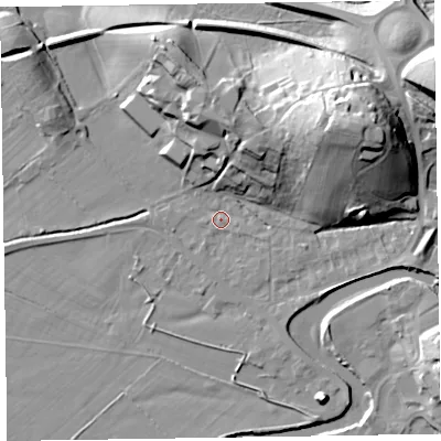 Shaded relief map of the ground around CA125QF, computed from Environment Agency LiDAR. The ground here sits at about 78 m above sea level and falls 28 m across the surrounding 800 m. Surface water reaching this point runs off ground lying to the north-east, 26.3 m higher.