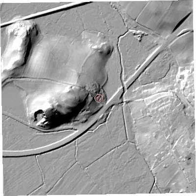 Shaded relief map of the ground around CA125RS, computed from Environment Agency LiDAR. The ground here sits at about 80 m above sea level and falls 27 m across the surrounding 800 m. Surface water reaching this point runs off ground lying to the west, 22.0 m higher.