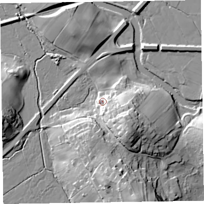 Shaded relief map of the ground around CA125RW, computed from Environment Agency LiDAR. The ground here sits at about 81 m above sea level and falls 30 m across the surrounding 800 m. Surface water reaching this point runs off ground lying to the south-east, 15.2 m higher.