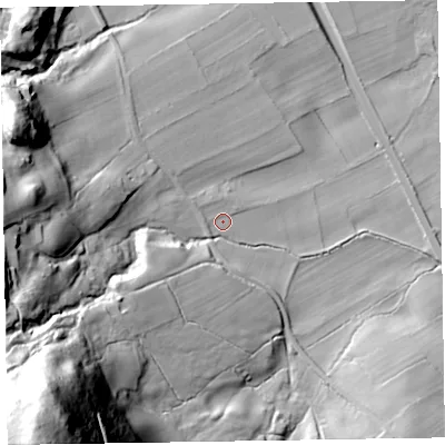 Shaded relief map of the ground around CA125RZ, computed from Environment Agency LiDAR. The ground here sits at about 82 m above sea level and falls 124 m across the surrounding 800 m. Surface water reaching this point runs off ground lying to the west-north-west, 2.8 m higher.