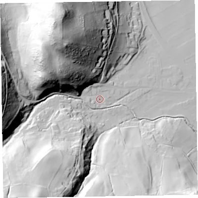 Shaded relief map of the ground around CA125SY, computed from Environment Agency LiDAR. The ground here sits at about 88 m above sea level and falls 95 m across the surrounding 800 m. Surface water reaching this point runs off ground lying to the north-west, 62.8 m higher.