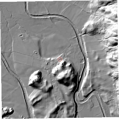 Shaded relief map of the ground around CA125XB, computed from Environment Agency LiDAR. The ground here sits at about 91 m above sea level and falls 58 m across the surrounding 800 m. Surface water reaching this point runs off ground lying to the south-south-east, 17.5 m higher.