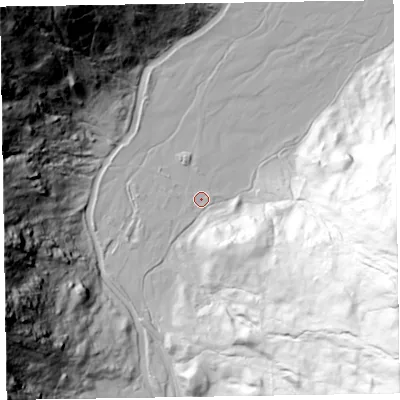 Shaded relief map of the ground around CA125XJ, computed from Environment Agency LiDAR. The ground here sits at about 129 m above sea level and falls 164 m across the surrounding 800 m. Surface water reaching this point runs off ground lying to the south-east, 147.9 m higher.