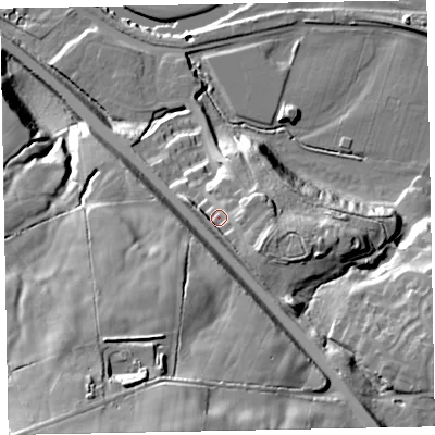 Shaded relief map of the ground around CA130HY, computed from Environment Agency LiDAR. The ground here sits at about 58 m above sea level and falls 60 m across the surrounding 800 m. Surface water reaching this point runs off ground lying to the south-east, 8.5 m higher.