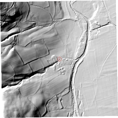 Shaded relief map of the ground around CA130RQ, computed from Environment Agency LiDAR. The ground here sits at about 76 m above sea level and falls 108 m across the surrounding 800 m. Surface water reaching this point runs off ground lying to the south-west, 102.3 m higher.