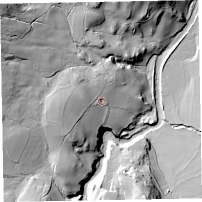 Shaded relief map of the ground around CA130RR, computed from Environment Agency LiDAR. The ground here sits at about 105 m above sea level and falls 63 m across the surrounding 800 m. Surface water reaching this point runs off ground lying to the west, 11.3 m higher.