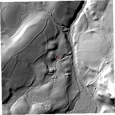 Shaded relief map of the ground around CA130RT, computed from Environment Agency LiDAR. The ground here sits at about 103 m above sea level and falls 71 m across the surrounding 800 m. Surface water reaching this point runs off ground lying to the west, 33.2 m higher.