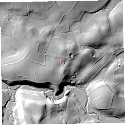 Shaded relief map of the ground around CA130RU, computed from Environment Agency LiDAR. The ground here sits at about 133 m above sea level and falls 46 m across the surrounding 800 m. Surface water reaching this point runs off ground lying to the west-north-west, 11.0 m higher.