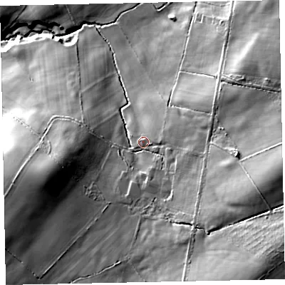 Shaded relief map of the ground around CA130UW, computed from Environment Agency LiDAR. The ground here sits at about 81 m above sea level and falls 49 m across the surrounding 800 m. Surface water reaching this point runs off ground lying to the south-east, 15.1 m higher.