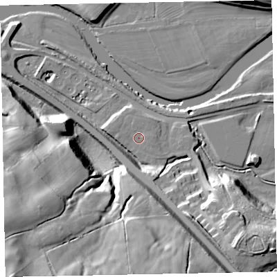 Shaded relief map of the ground around CA130ZF, computed from Environment Agency LiDAR. The ground here sits at about 42 m above sea level and falls 50 m across the surrounding 800 m. Surface water reaching this point runs off ground lying to the east, 1.1 m higher.