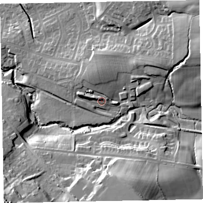 Shaded relief map of the ground around CA139FL, computed from Environment Agency LiDAR. The ground here sits at about 69 m above sea level and falls 36 m across the surrounding 800 m. Surface water reaching this point runs off ground lying to the north, 5.0 m higher.