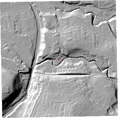 Shaded relief map of the ground around CA139PB, computed from Environment Agency LiDAR. The ground here sits at about 54 m above sea level and falls 45 m across the surrounding 800 m. Surface water reaching this point runs off ground lying to the north, 10.5 m higher.