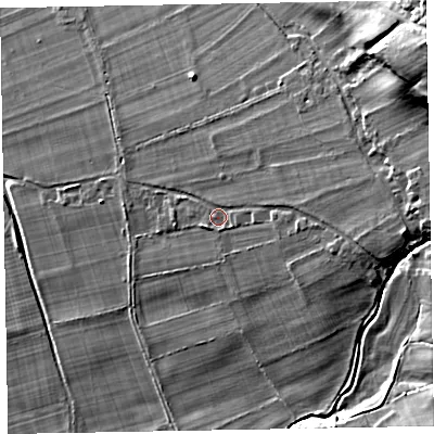 Shaded relief map of the ground around CA139UL, computed from Environment Agency LiDAR. The ground here sits at about 86 m above sea level and falls 36 m across the surrounding 800 m. Surface water reaching this point runs off ground lying to the east, 11.2 m higher.