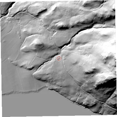 Shaded relief map of the ground around CA139XA, computed from Environment Agency LiDAR. The ground here sits at about 135 m above sea level and falls 197 m across the surrounding 800 m. Surface water reaching this point runs off ground lying to the north-east, 165.6 m higher.